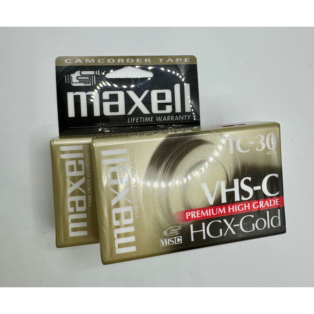 Maxell VHS-C Camcorder Tape TC-30 Gold 2-Pack Premium High Grade HGX-Gold New